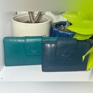 Fossil Teal and Dark Blue Wallet Duo